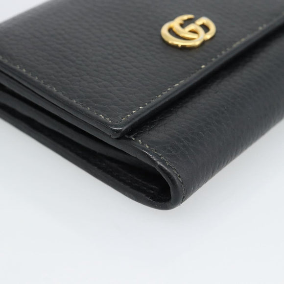 GUCCI GG Marmont Compact Wallet Leder Schwarz Gold 598587 Auth 182955M