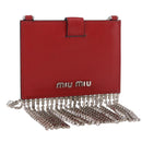 Miu Miu Chain Shoulder Card Case Leather Red Silver Auth 182957SM-1