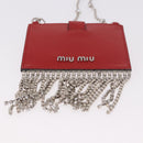 Miu Miu Chain Shoulder Card Case Leather Red Silver Auth 182957SM-5