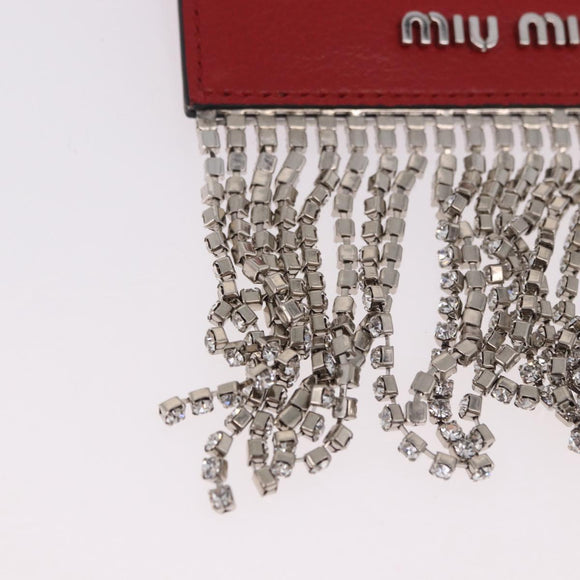 Miu Miu Chain Shoulder Card Case Leather Red Silver Auth 182957SM
