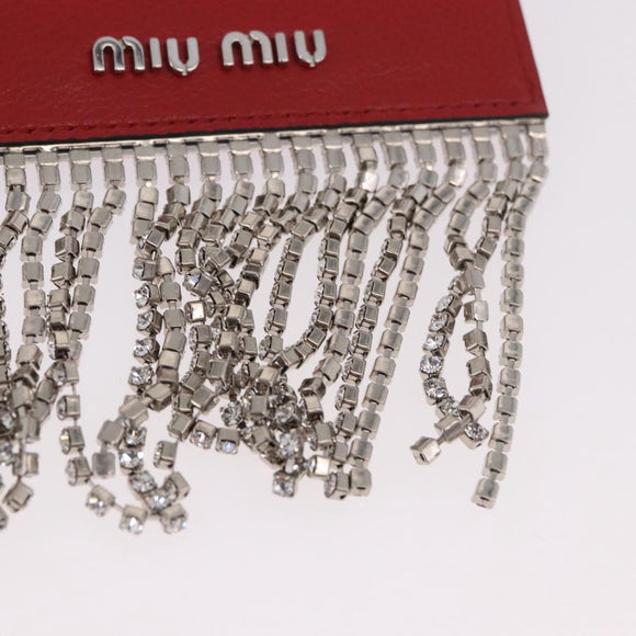 Miu Miu Chain Shoulder Card Case Leather Red Silver Auth 182957SM