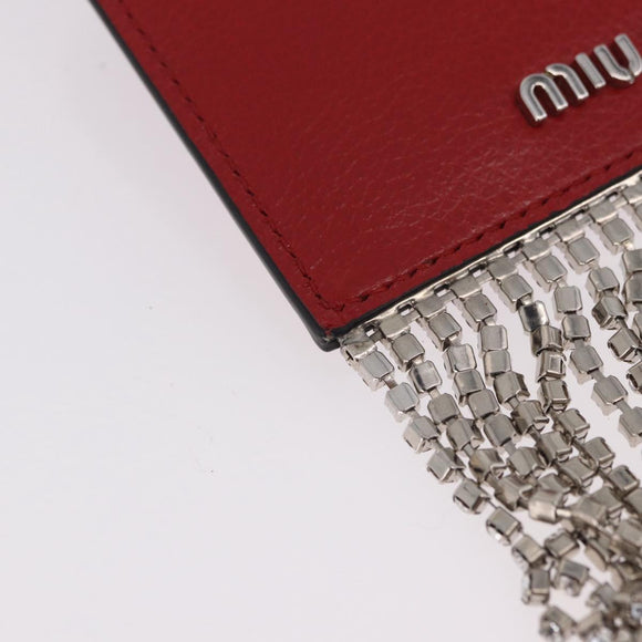 Miu Miu Chain Shoulder Card Case Leather Red Silver Auth 182957SM