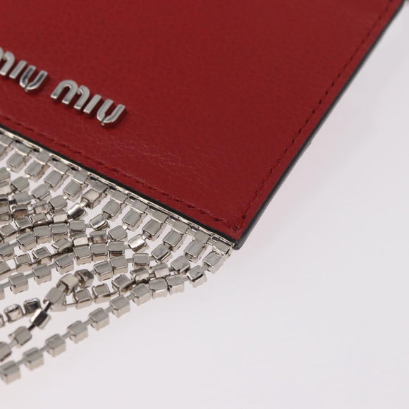 Miu Miu Chain Shoulder Card Case Leather Red Silver Auth 182957SM