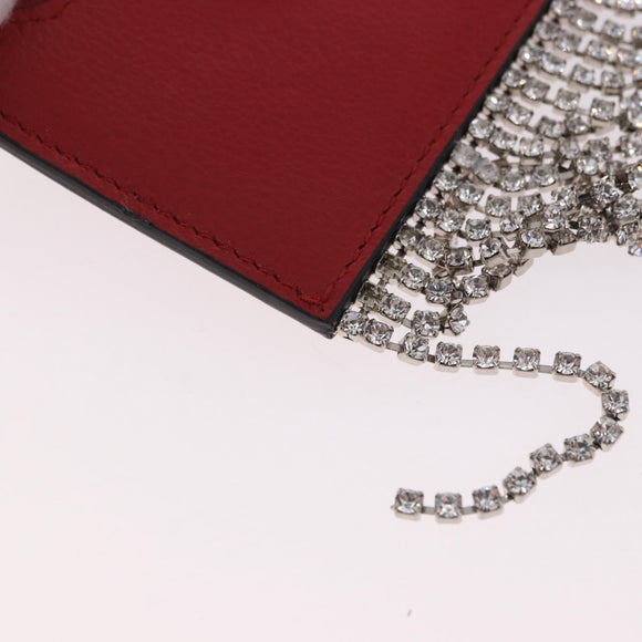 Miu Miu Chain Shoulder Card Case Leather Red Silver Auth 182957SM