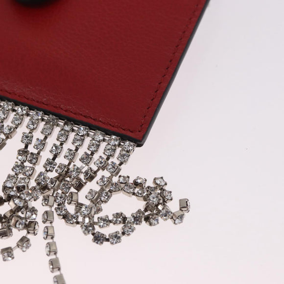 Miu Miu Chain Shoulder Card Case Leather Red Silver Auth 182957SM
