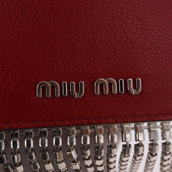 Miu Miu Chain Shoulder Card Case Leather Red Silver Auth 182957SM