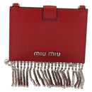 Miu Miu Chain Shoulder Card Case Leather Red Silver Auth 182957SM-13