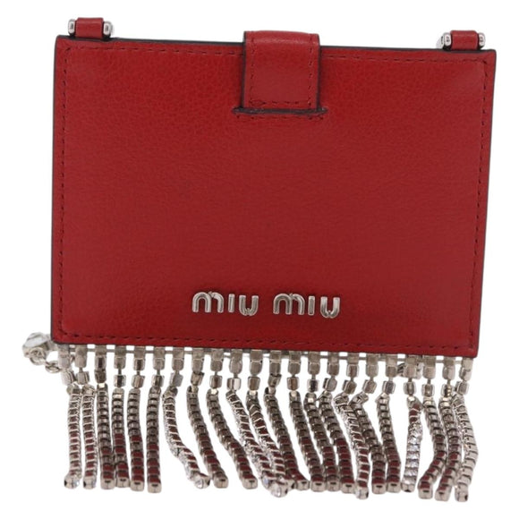 Miu Miu Chain Shoulder Card Case Leather Red Silver Auth 182957SM