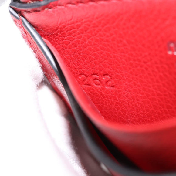 Miu Miu Chain Shoulder Card Case Leather Red Silver Auth 182957SM