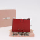 Miu Miu Chain Shoulder Card Case Leather Red Silver Auth 182957SM-12