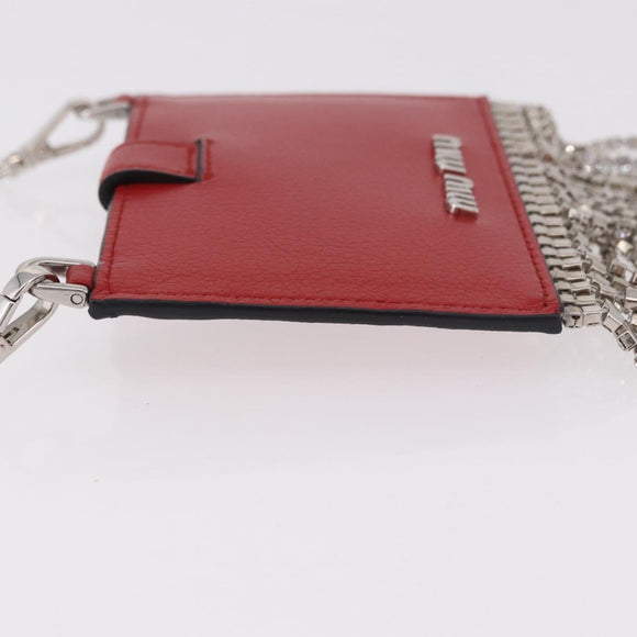 Miu Miu Chain Shoulder Card Case Leather Red Silver Auth 182957SM