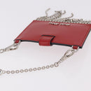 Miu Miu Chain Shoulder Card Case Leather Red Silver Auth 182957SM-6