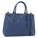 PRADA Galleria Handtasche Saffiano-Leder 2-Wege Blau Gold Original 182959A-1