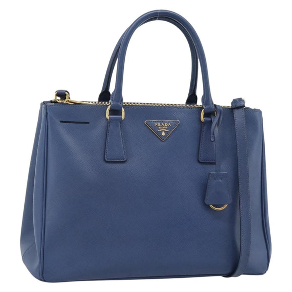 PRADA Galleria Handtasche Saffiano-Leder 2-Wege Blau Gold Original 182959A