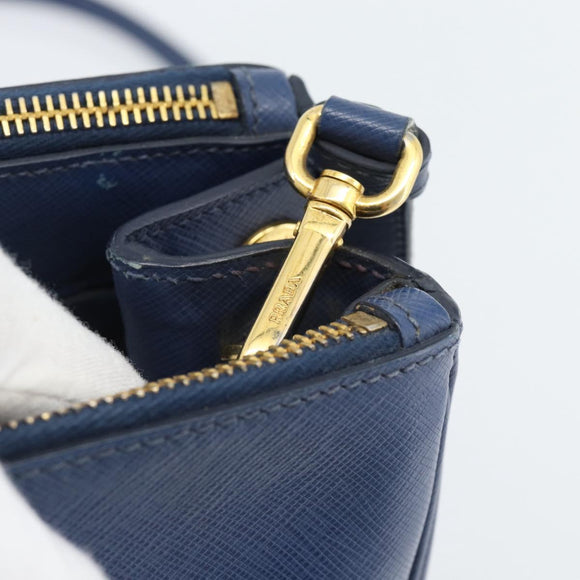 PRADA Galleria Handtasche Saffiano-Leder 2-Wege Blau Gold Original 182959A