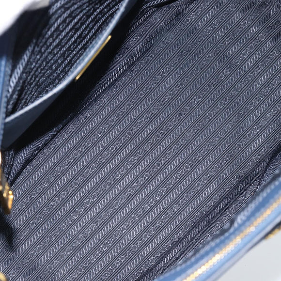 PRADA Galleria Handtasche Saffiano-Leder 2-Wege Blau Gold Original 182959A