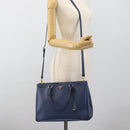 PRADA Galleria Handtasche Saffiano-Leder 2-Wege Blau Gold Original 182959A-31