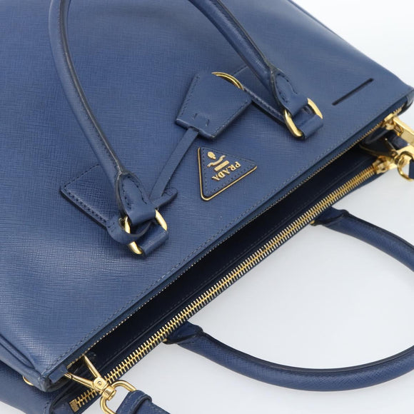 PRADA Galleria Handtasche Saffiano-Leder 2-Wege Blau Gold Original 182959A