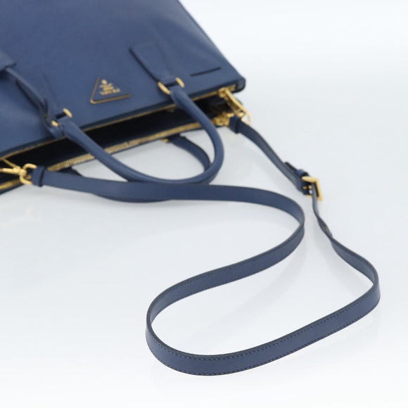 PRADA Galleria Handtasche Saffiano-Leder 2-Wege Blau Gold Original 182959A
