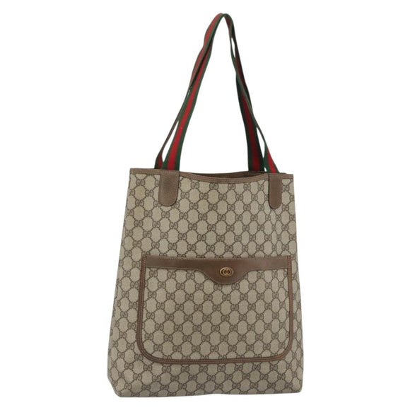 GUCCI GG Supreme Web Sherry Line Tote Bag PVC Beige Red 39 02 003 Auth 182963