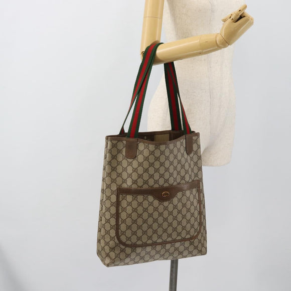 GUCCI GG Supreme Web Sherry Line Tote Bag PVC Beige Red 39 02 003 Auth 182963
