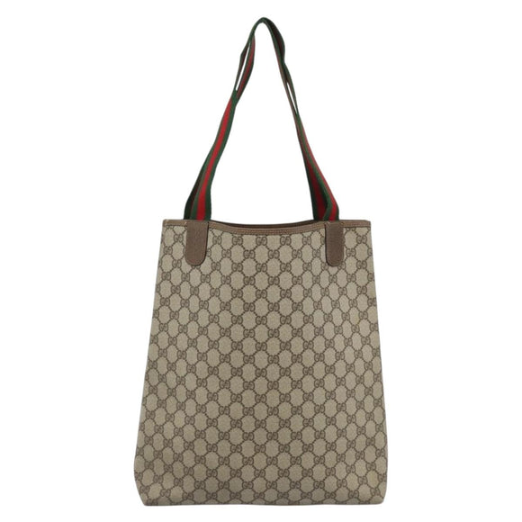 GUCCI GG Supreme Web Sherry Line Tote Bag PVC Beige Red 39 02 003 Auth 182963