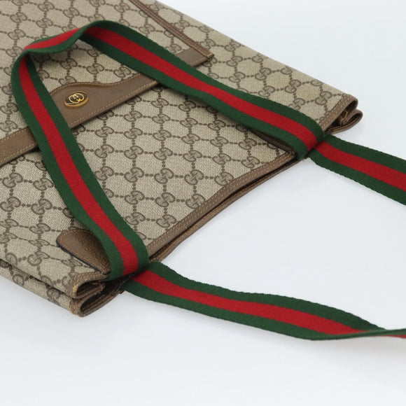 GUCCI GG Supreme Web Sherry Line Tote Bag PVC Beige Red 39 02 003 Auth 182963