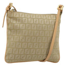 FENDI Zucchino Canvas Shoulder Bag Beige Gold Auth 182966A-1