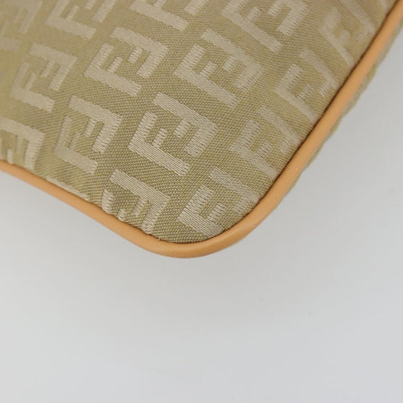 FENDI Zucchino Canvas Shoulder Bag Beige Gold Auth 182966A