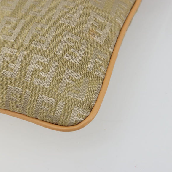 FENDI Zucchino Canvas Shoulder Bag Beige Gold Auth 182966A