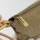 FENDI Zucchino Canvas Shoulder Bag Beige Gold Auth 182966A-9
