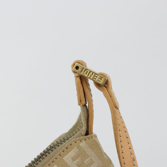 FENDI Zucchino Canvas Shoulder Bag Beige Gold Auth 182966A