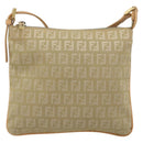 FENDI Zucchino Canvas Shoulder Bag Beige Gold Auth 182966A-13