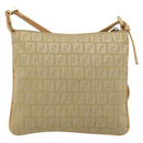 FENDI Zucchino Canvas Shoulder Bag Beige Gold Auth 182966A-2