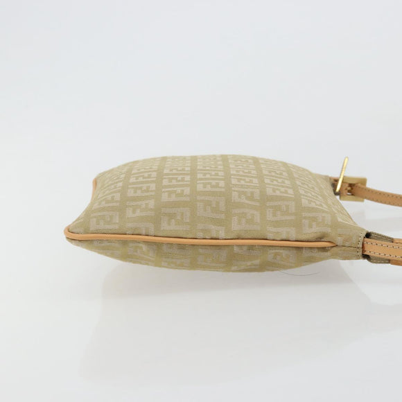 FENDI Zucchino Canvas Shoulder Bag Beige Gold Auth 182966A