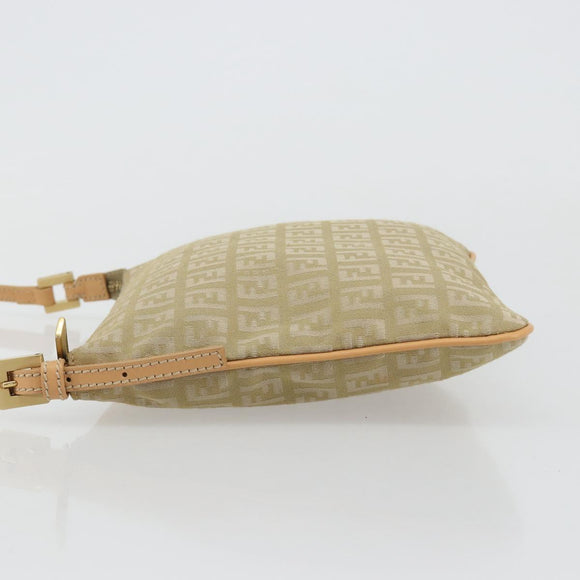 FENDI Zucchino Canvas Shoulder Bag Beige Gold Auth 182966A