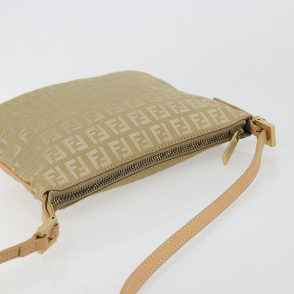 FENDI Zucchino Canvas Shoulder Bag Beige Gold Auth 182966A