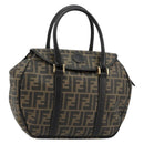 FENDI Zucca Canvas Hand Bag Black Brown Auth 182969V-1