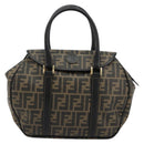 FENDI Zucca Canvas Hand Bag Black Brown Auth 182969V-13