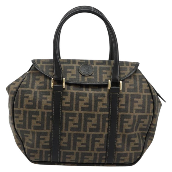 FENDI Zucca Canvas Hand Bag Black Brown Auth 182969V