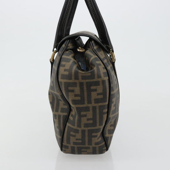 FENDI Zucca Canvas Hand Bag Black Brown Auth 182969V