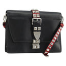 PRADA Electra Studs Shoulder Bag Leather Black Silver Auth 182970V-1
