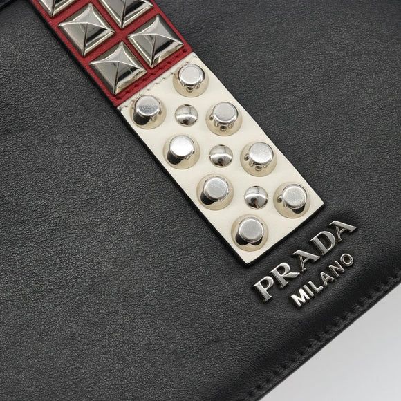 PRADA Electra Studs Shoulder Bag Leather Black Silver Auth 182970V