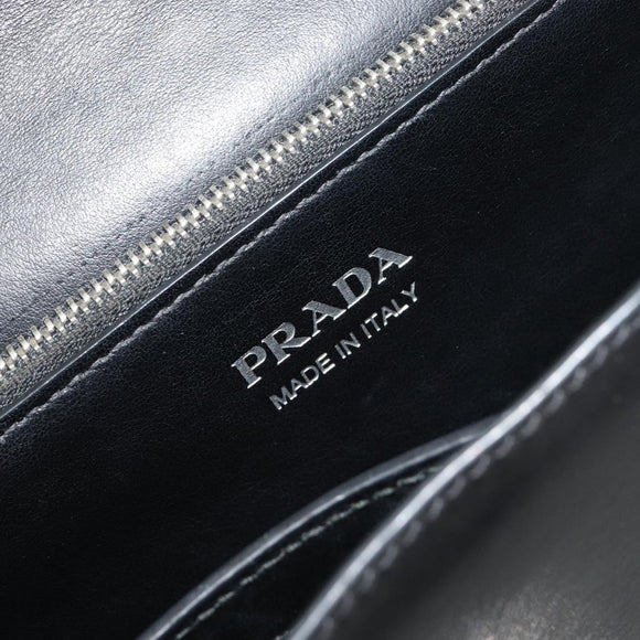PRADA Electra Studs Shoulder Bag Leather Black Silver Auth 182970V