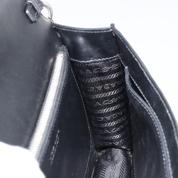 PRADA Electra Studs Shoulder Bag Leather Black Silver Auth 182970V
