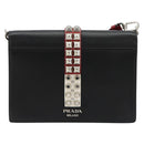 PRADA Electra Studs Shoulder Bag Leather Black Silver Auth 182970V-2