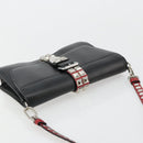 PRADA Electra Studs Shoulder Bag Leather Black Silver Auth 182970V-6