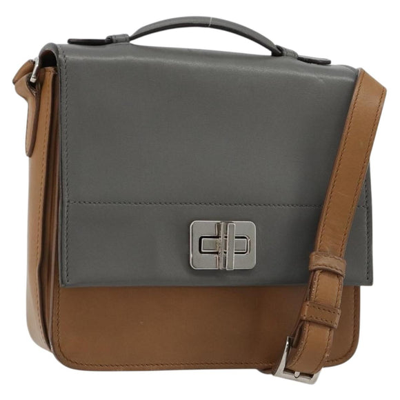 PRADA Schultertasche Leder Braun Silber Original 182972A