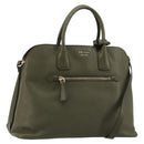 PRADA Cuir Open Promenade Satchel Bag Saffiano 2way Khaki Gold Auth 182976A-1