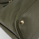 PRADA Cuir Open Promenade Satchel Bag Saffiano 2way Khaki Gold Auth 182976A-13
